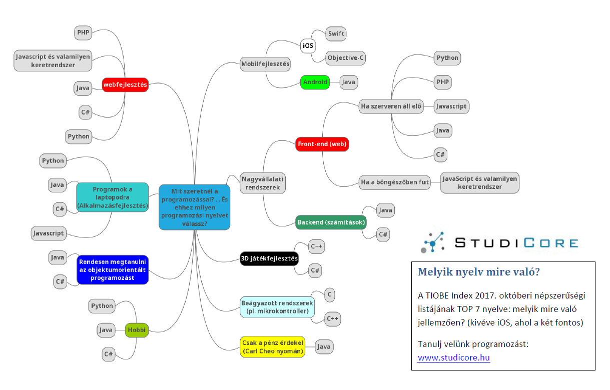 Melyik programozási nyelv (Java, C++, Javascript, Python, PHP, C#, C) mire való - ábra